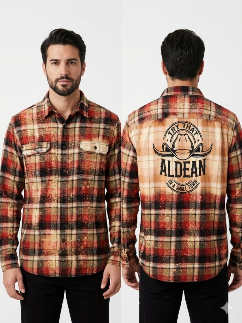 Jason Aldean Small Down Shirt Plaid Flannel Button Up Grunge Black Orange XL